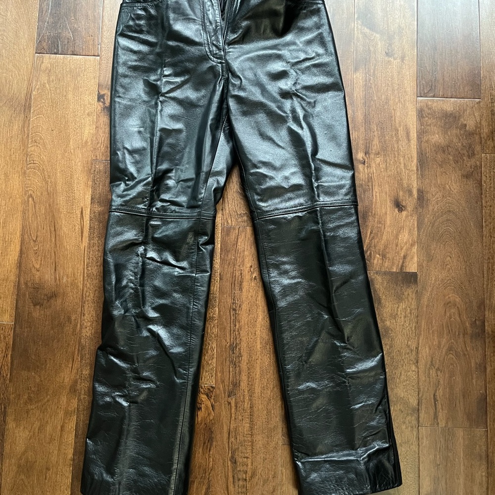 Danier Black Straight Leg Leather Pants